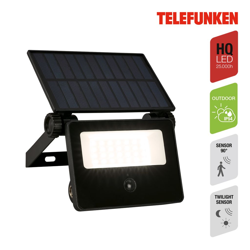 Telefunken LED Strahler Solar, Bewegungsmelder, Dämmerungssensor