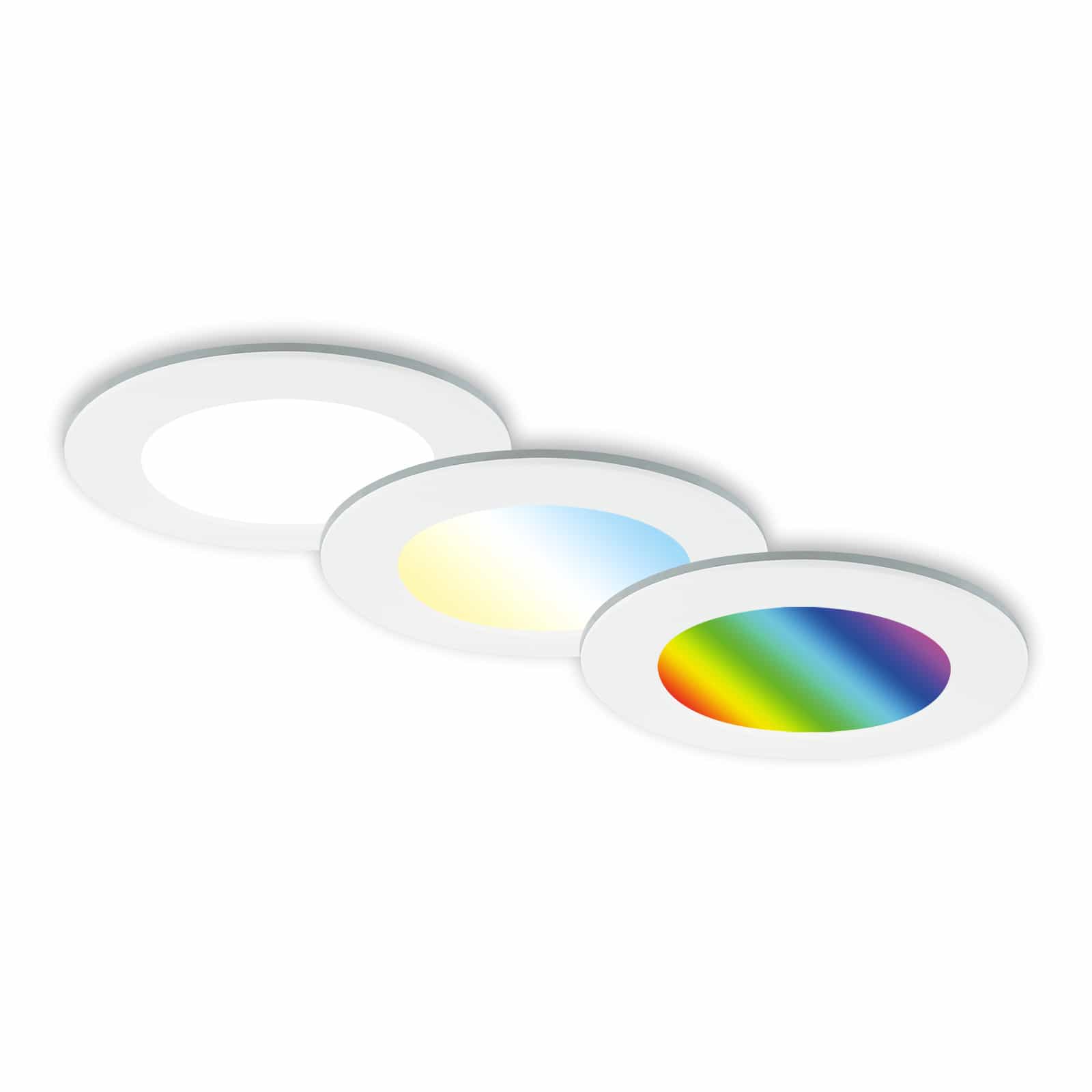 RGB-CCT LED recessed lamp set, Ø9.2 cm, 3x LED, 4.8 W, 450 lm, white