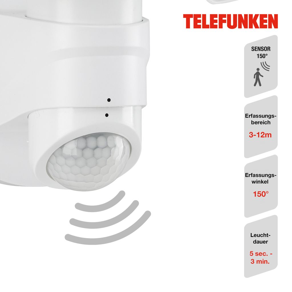 LED Außenleuchte Bewegungsmelder Dauerlicht IP44 10W weiß Kunststoff Telefunken 5