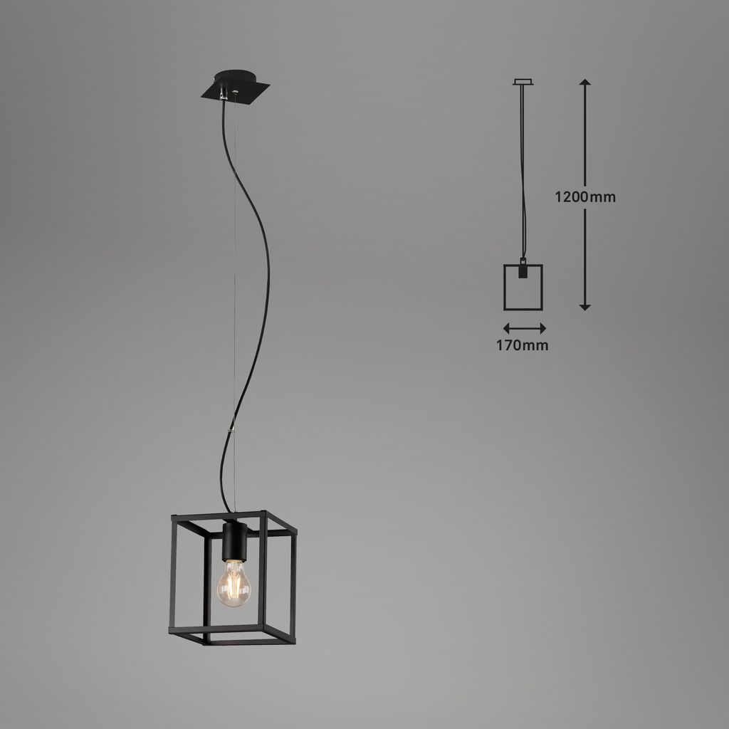 Pendelleuchte Pendellampe 1-flammig Hängelampe Black Steel 1x E27 40W Briloner 21