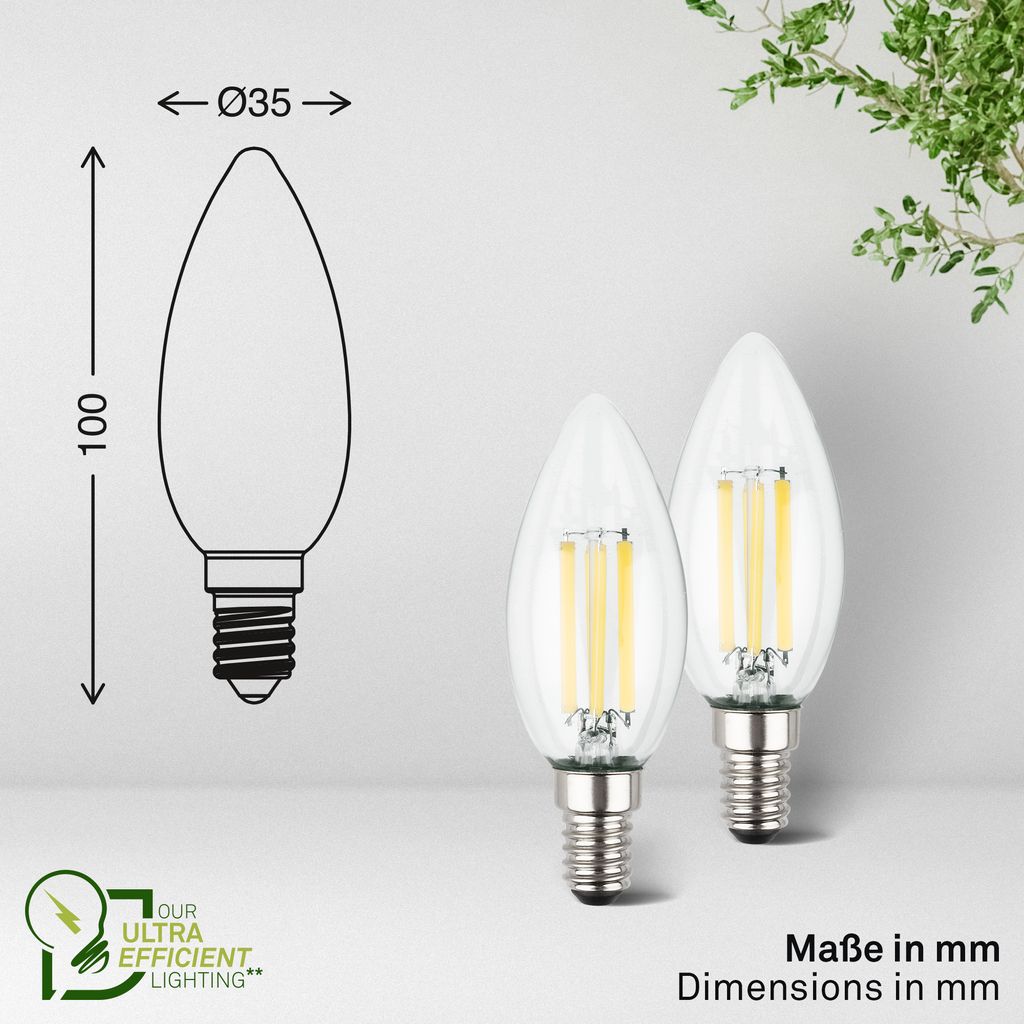 2er Set LED Leuchtmittel E14 LED Lampe Kerze Warmweiß Effizienzklasse A 6