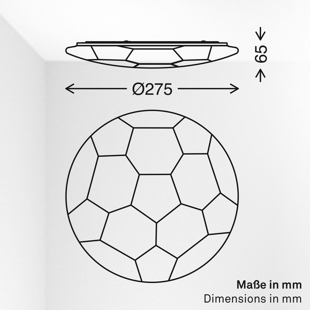 Soccer LED ceiling light, football motif, 4000K, black and white colour