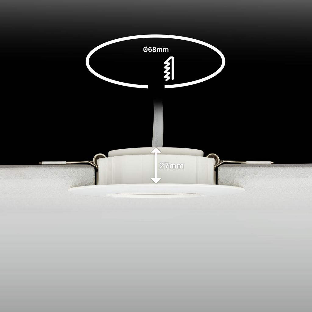 Dimara LED Einbaustrahler 68mm 3er Set - 230V, 4,9W, 460lm, CTS Schalter, IP65, Weiß