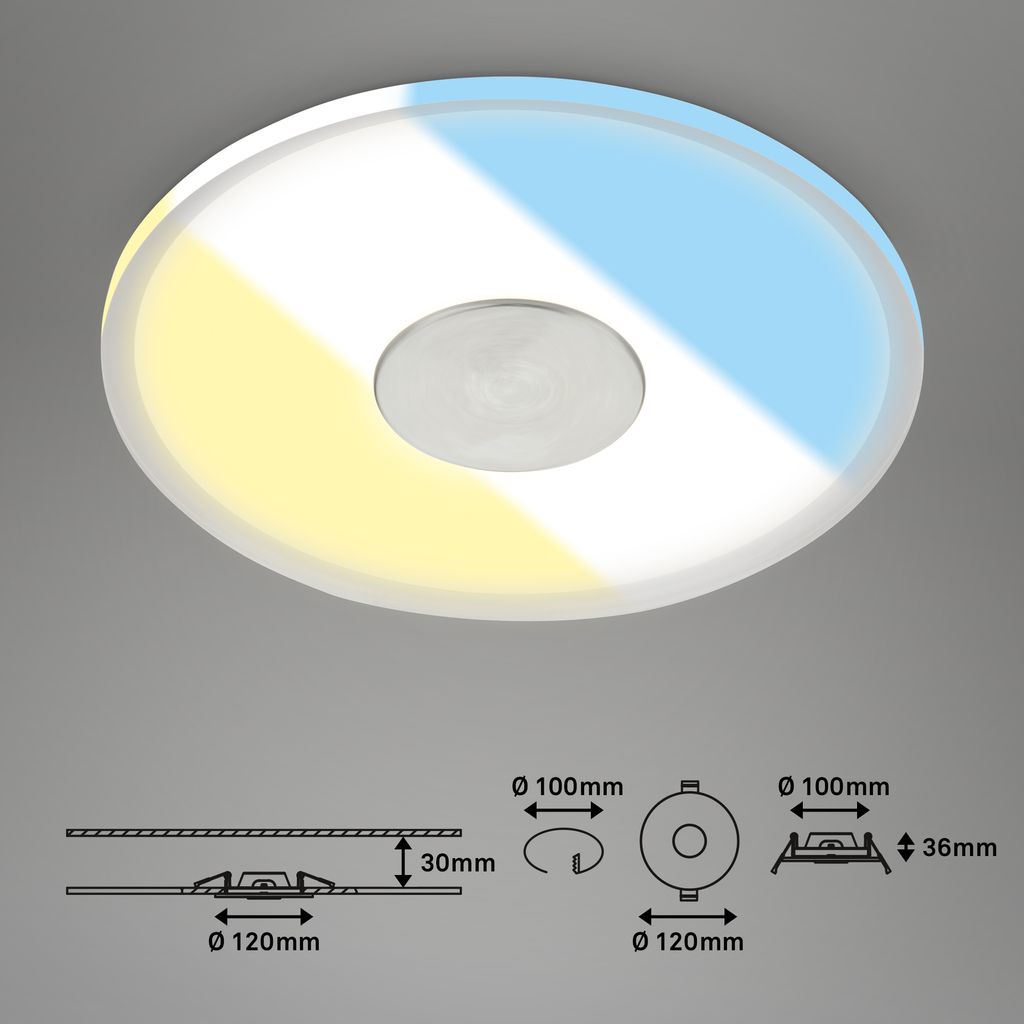 CCT Einbauleuchte, 12 cm, 6W, 640lm, Aluminium