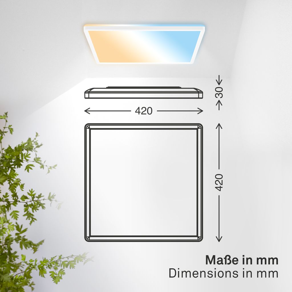 LED Panel 42x42 cm - 22W, 3000lm, Dimmbar, CCT, Fernbedienung, IP44, Weiß