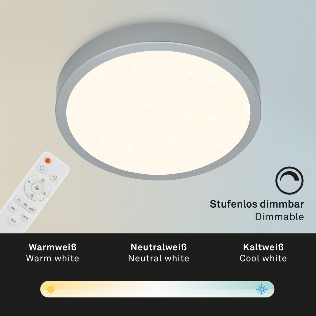 CCT LED surface-mounted luminaire Ø 38 cm, LED board, 22 W, 2900 lm, silver