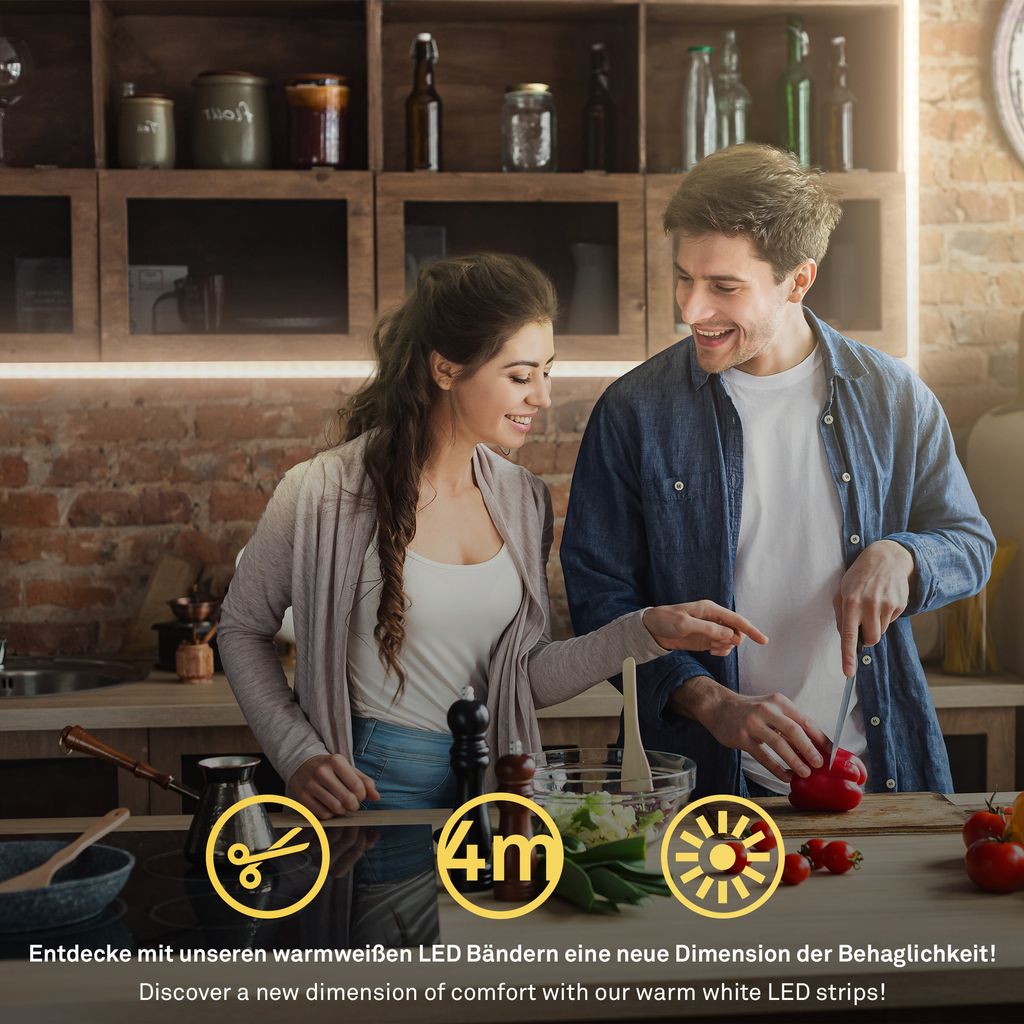 Pimp Your Stripe Erweiterungsset LED Strip 4m. Warmweiß. kürzbar. An/Aus 12