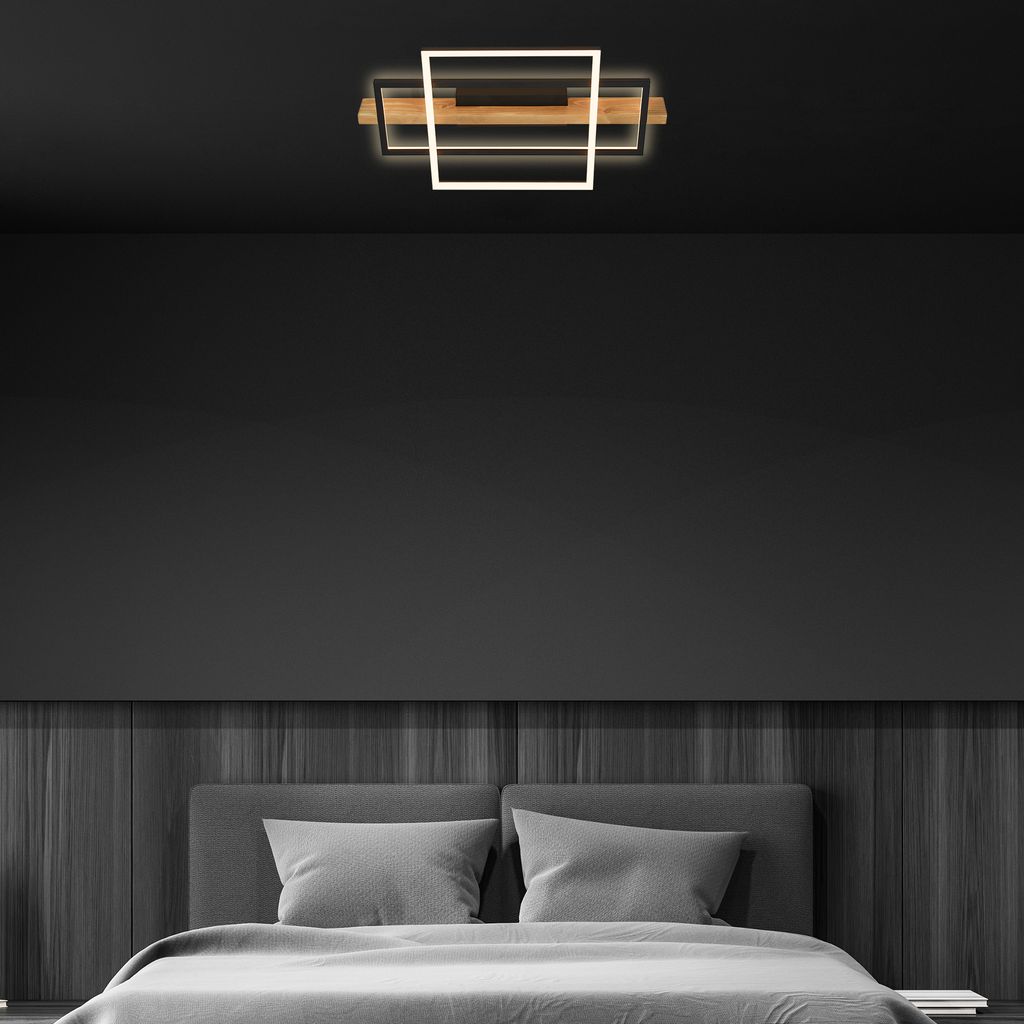 Cadre LED Deckenlampe, Backlight, 3-Stufen Schaltung, 2 Frames, Holzdekor, 55x30 cm, Schwarz-Holz