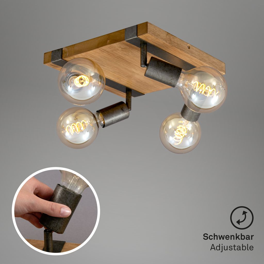 Spotleuchte dreh- und schwenkbar 4x E27 Metall-Holz Gunmetal Briloner 5