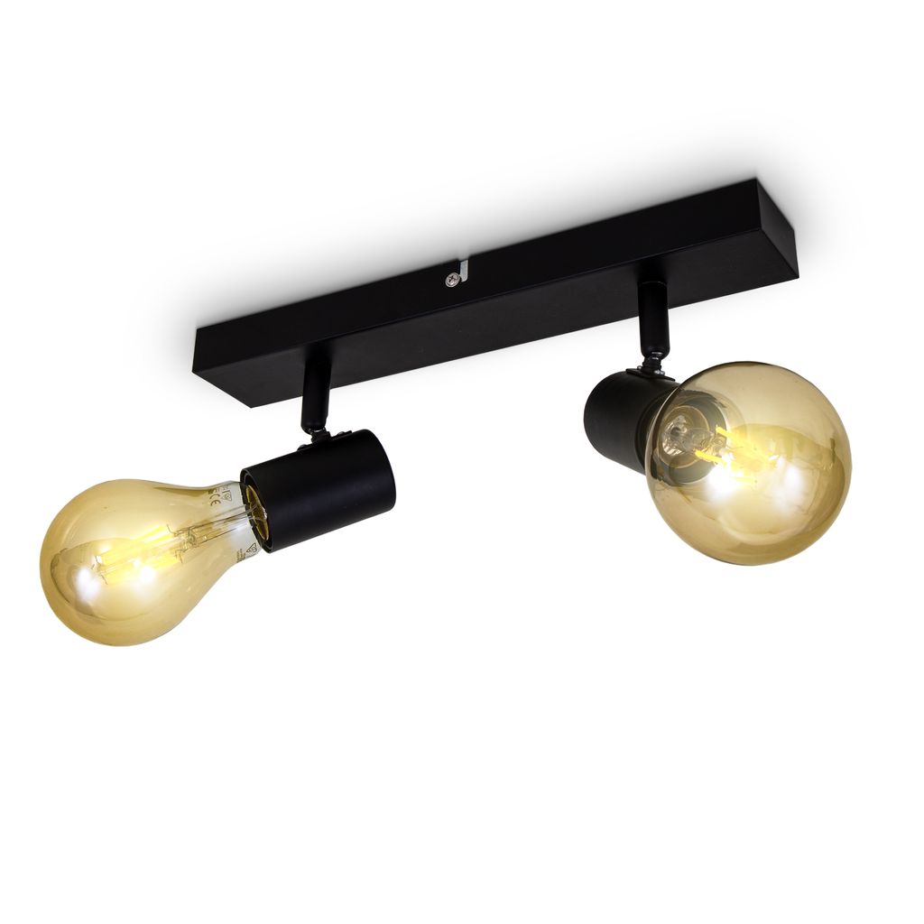 B.K.Licht Ceiling Light, 2 Rotatable Spots, E27 Socket, Bulbs not Included, Spotlight for Kitchen, Dining Room & Bedroom, Black Lamp, Metal Spot Bar, Swivel Design IP20 230V