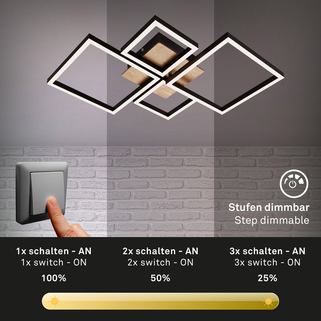LED Deckenleuchte Dimmbar schwenkbar 44 W schwarz Metall-Kunststoff Briloner 7