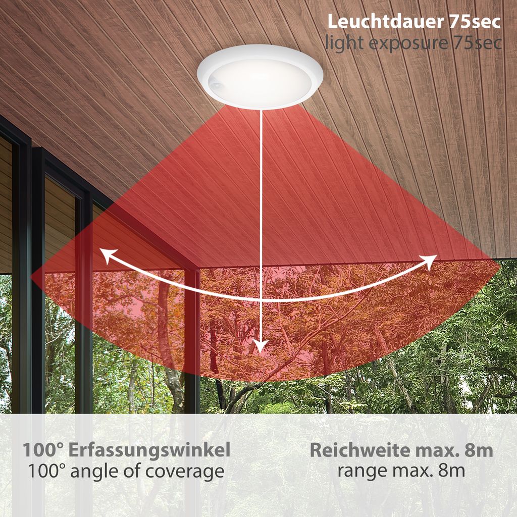 SENSOR LED Außenleuchte, Ø 17 cm, 12 W, Weiß