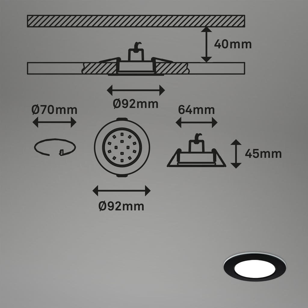 RGB-CCT LED-inbouwlampset, Ø9,2 cm, 3x LED, 4,8 W, 450 lm, zwart