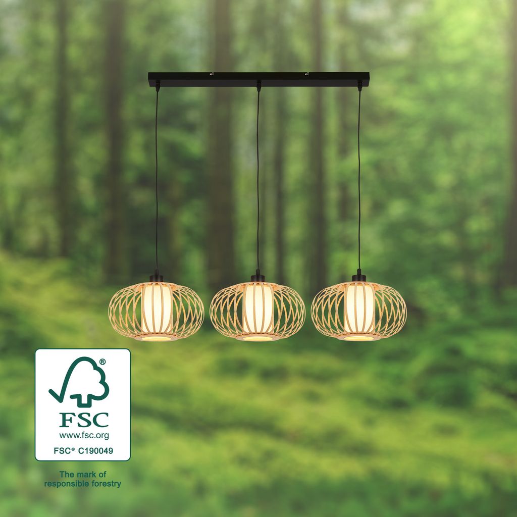 Pendant lamp. bamboo nature. excl. 3xE27/max.10W 5