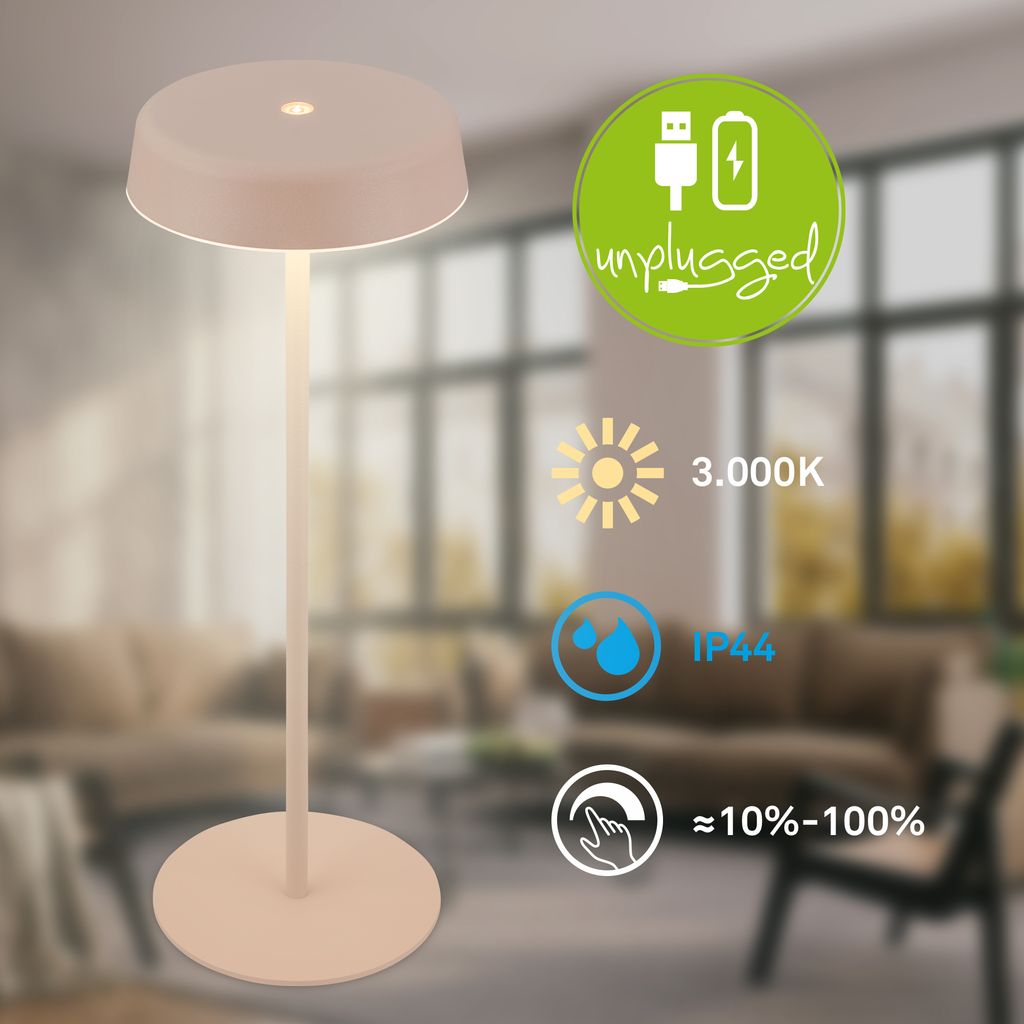Pala Tischlampe - 2W, 200lm, Kabellos, LED, Touch, Dimmbar, Beige