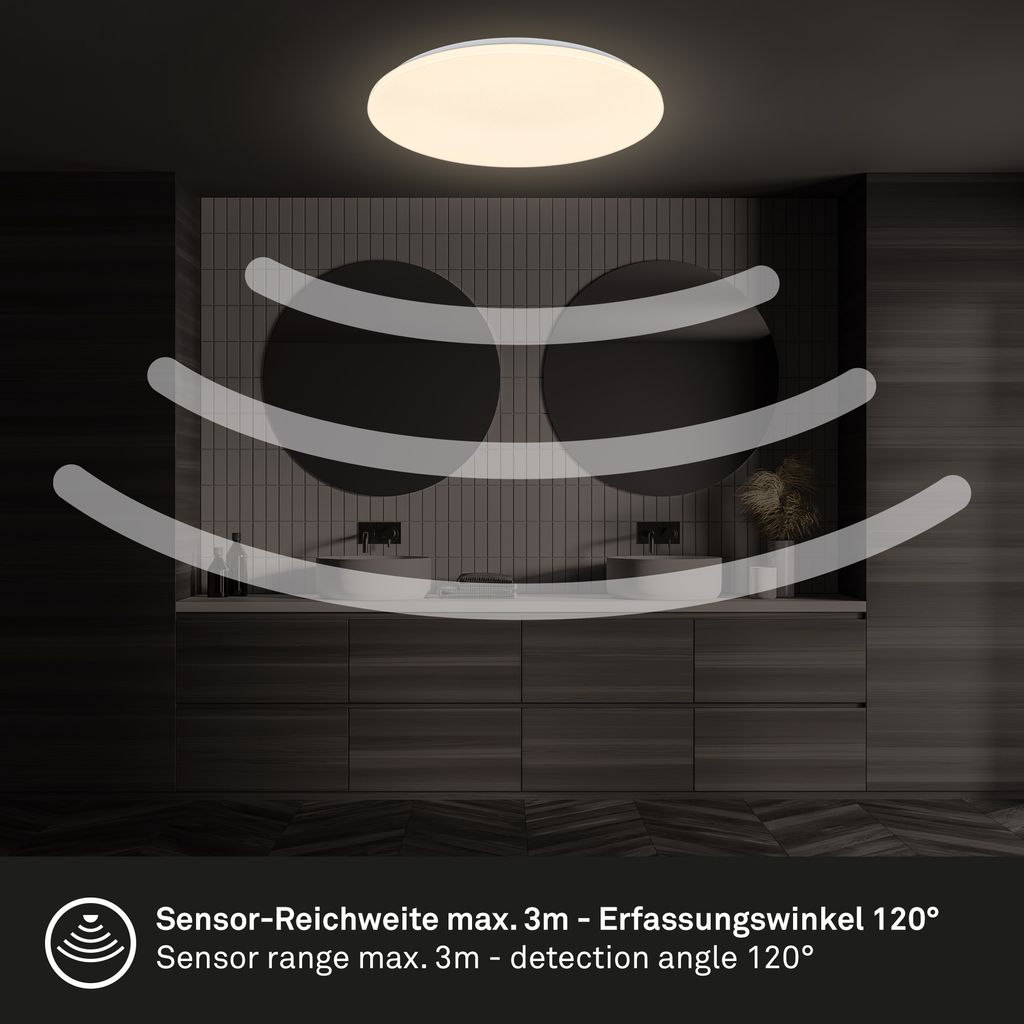 Round LED Ceiling Lamp Bathroom Light 35cm IP54 Motion Sensor 3m Range White
