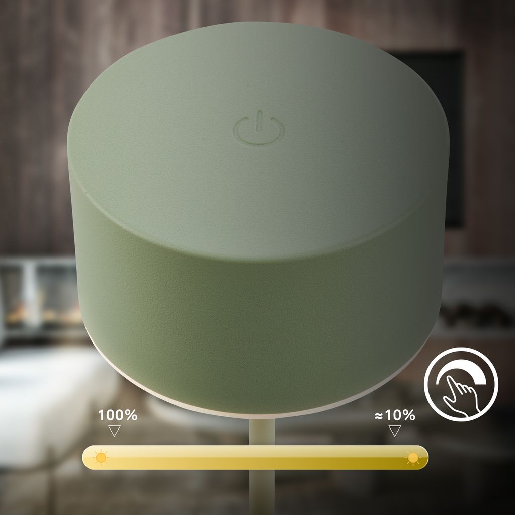 Kira Table Lamp - 2.6W, 150lm, Rechargeable Battery, LED, Touch Control, Dimmable, Sage Green