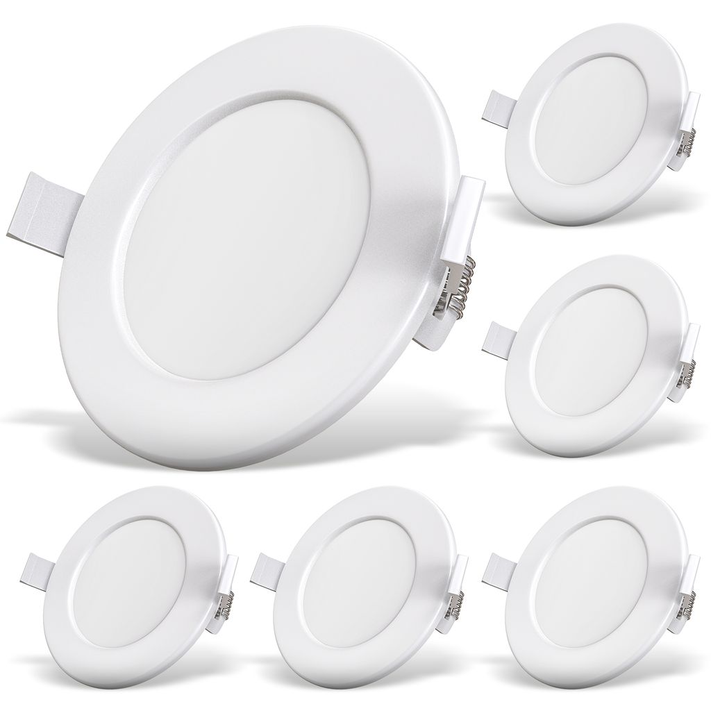 B.K.Licht Set of 6 Bathroom recessed LED spotlights, Ultra-Thin, Ceiling Cut-Out Ø100mm/3.94in, Built-in 6W LED modules, 450Lm, Warm White Light 3000K, IP44 Ceiling Spots, no Transformer Required 230V