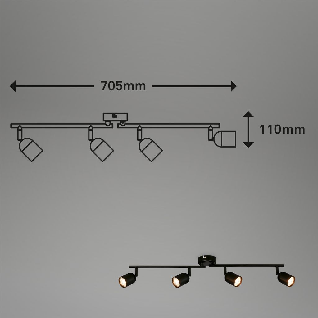 BRILONER Deckenleuchte. Schwenkbar. GU10 Fassung. schwarz. 70.5 x 8 x 11 cm 7