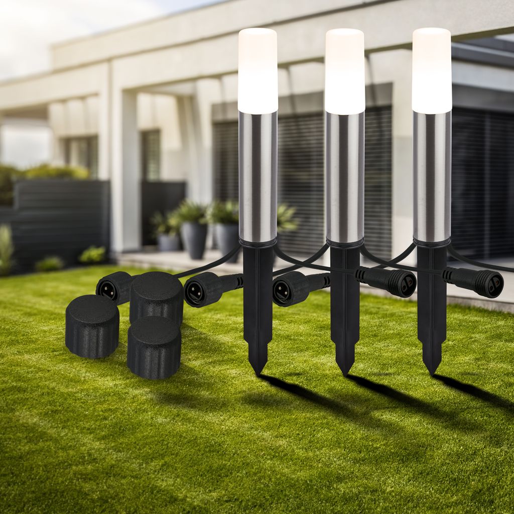 CONNECT TO SHINE Erweiterungsset Junca mit 3er Set LED Wegeleuchten. IP44 4