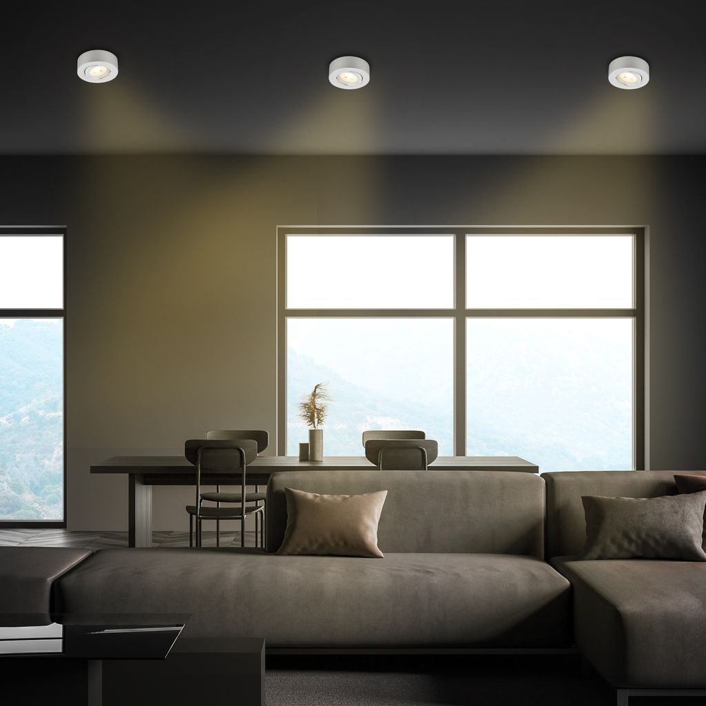 LED Einbaustrahler & Aufbauspot ? Ø90 mm, 5W, 230V, Warmweiß, schwenkbar, Chrom-Matt