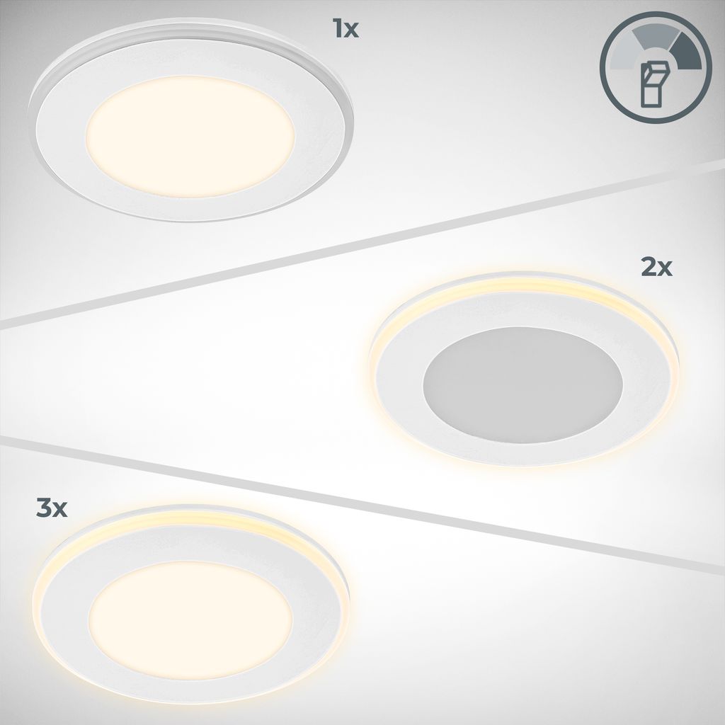 Einbaustrahler 68mm 6er Set - 230V, 4,9W, 425ml, LED, Nachtlichtring, warmweiß, weiß