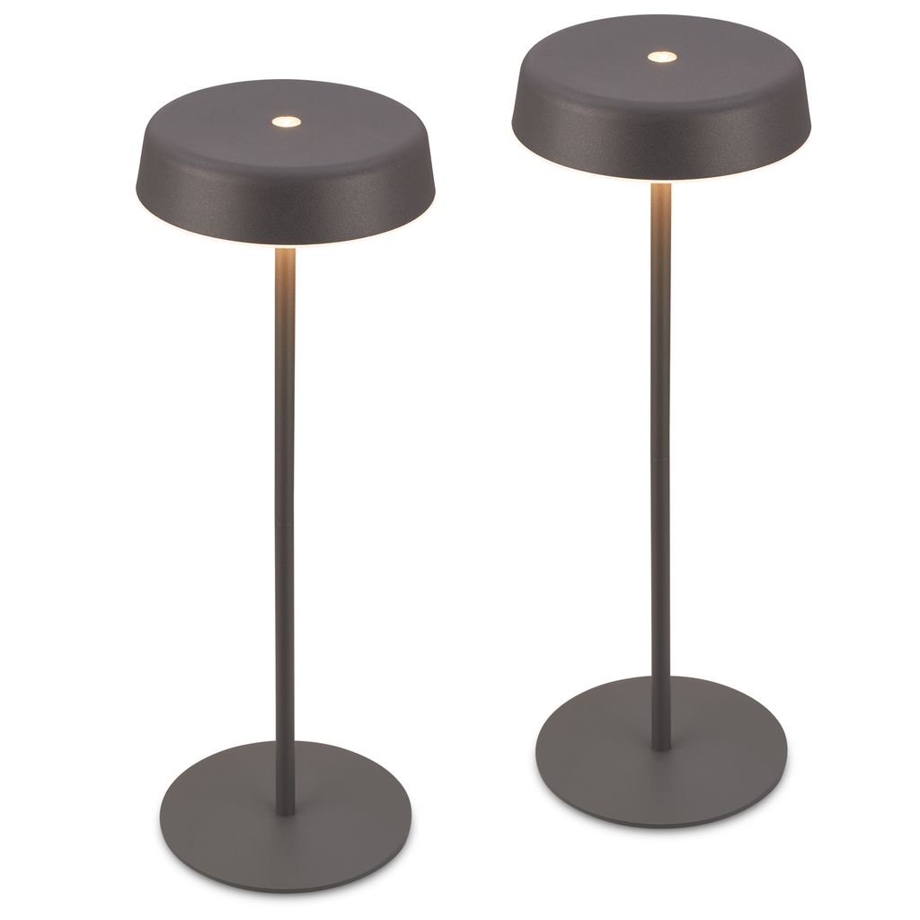 Pala Tischlampe 2er Set - 2,6W, 280lm, Kabellos, LED, Touch, Dimmbar, Anthrazit
