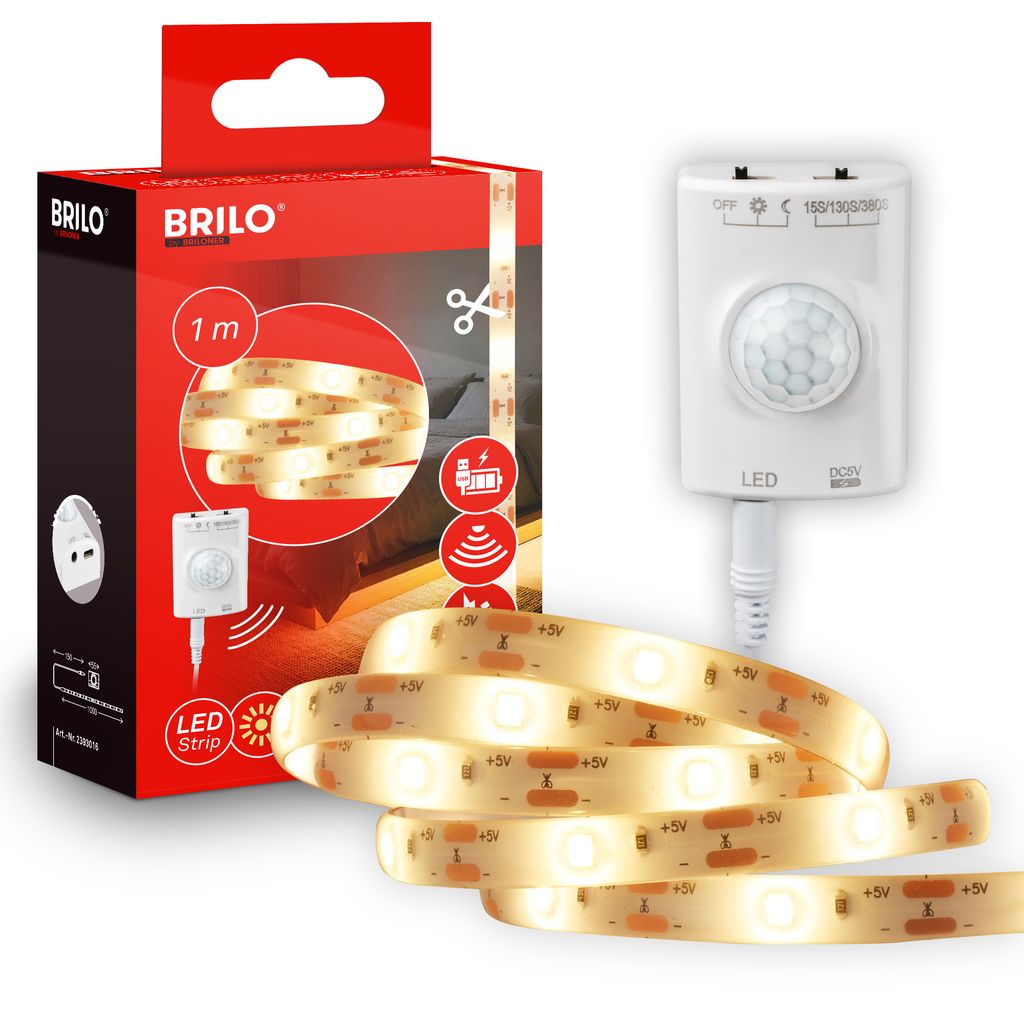 LED Streifen 1m - mit Bewegungsmelder, Akku, Warmweiß, Weiß
