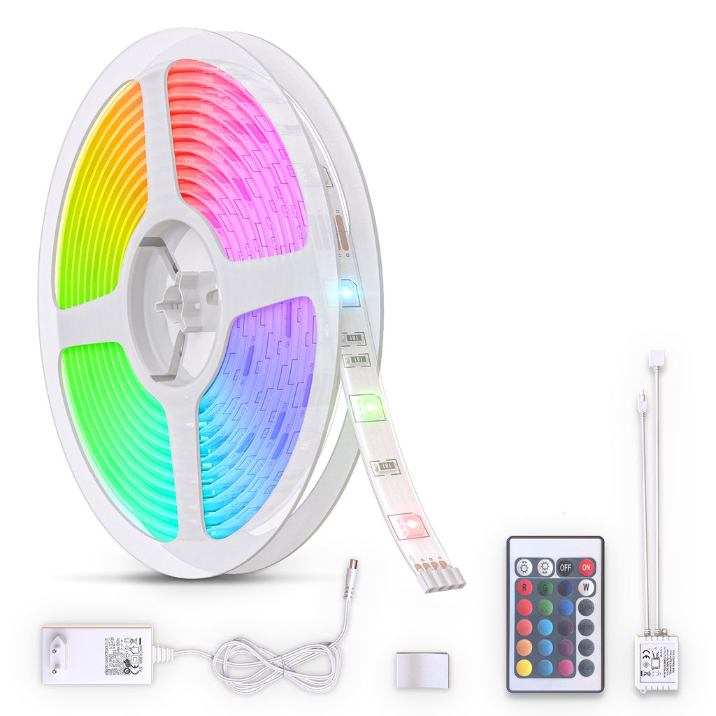 B.K.Licht LED Strip 3m, silicone coated, RGB, remote control, self-adhesive, colour change, can be shortened, LED Stripes, light chain, ribbon, strip, LED strip light, LED batten luminaire, white
