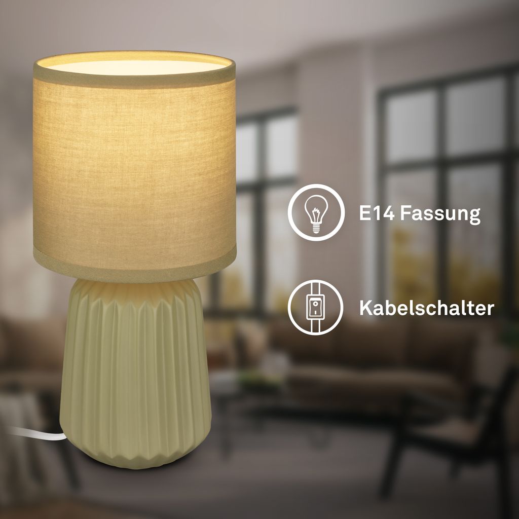 Dora Tischlampe - mit Schalter, Keramik, E14 Fassung, Grün
