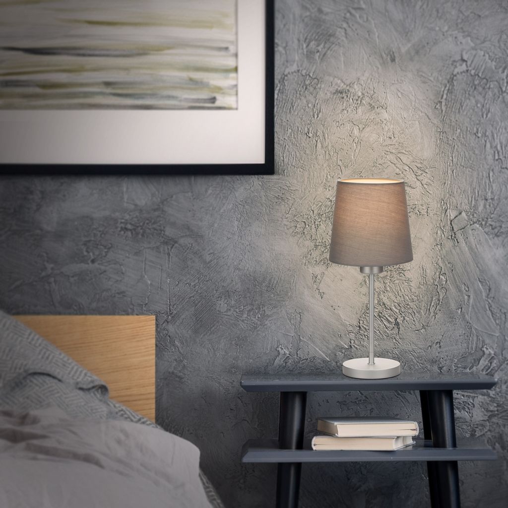 Tischleuchte Tischlampe 1xE14 Stoffschirm grau-silber 25W Kabelschalter Briloner 9