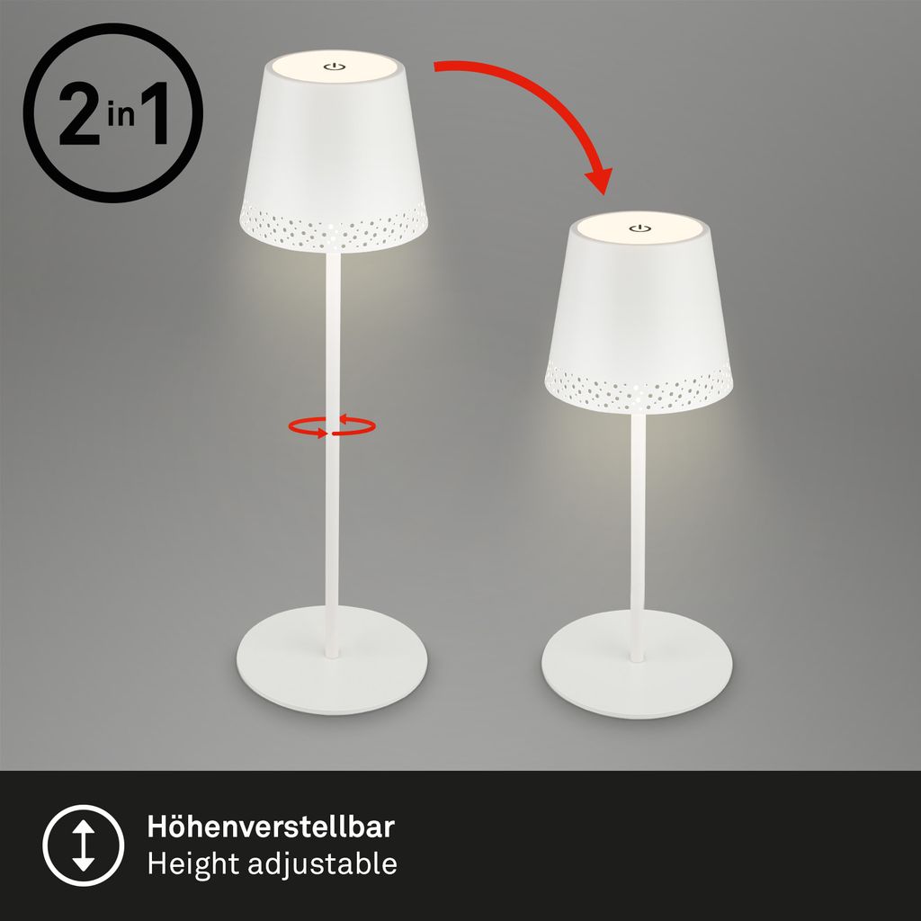 LED Akku-Tischleuchte Tischlampe höhenverstellbar IP44 weiß RGB innen außen 6