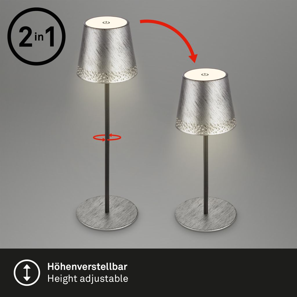 LED Lampada da tavolo a batteria 38 cm 2,6W 280lm argento antico