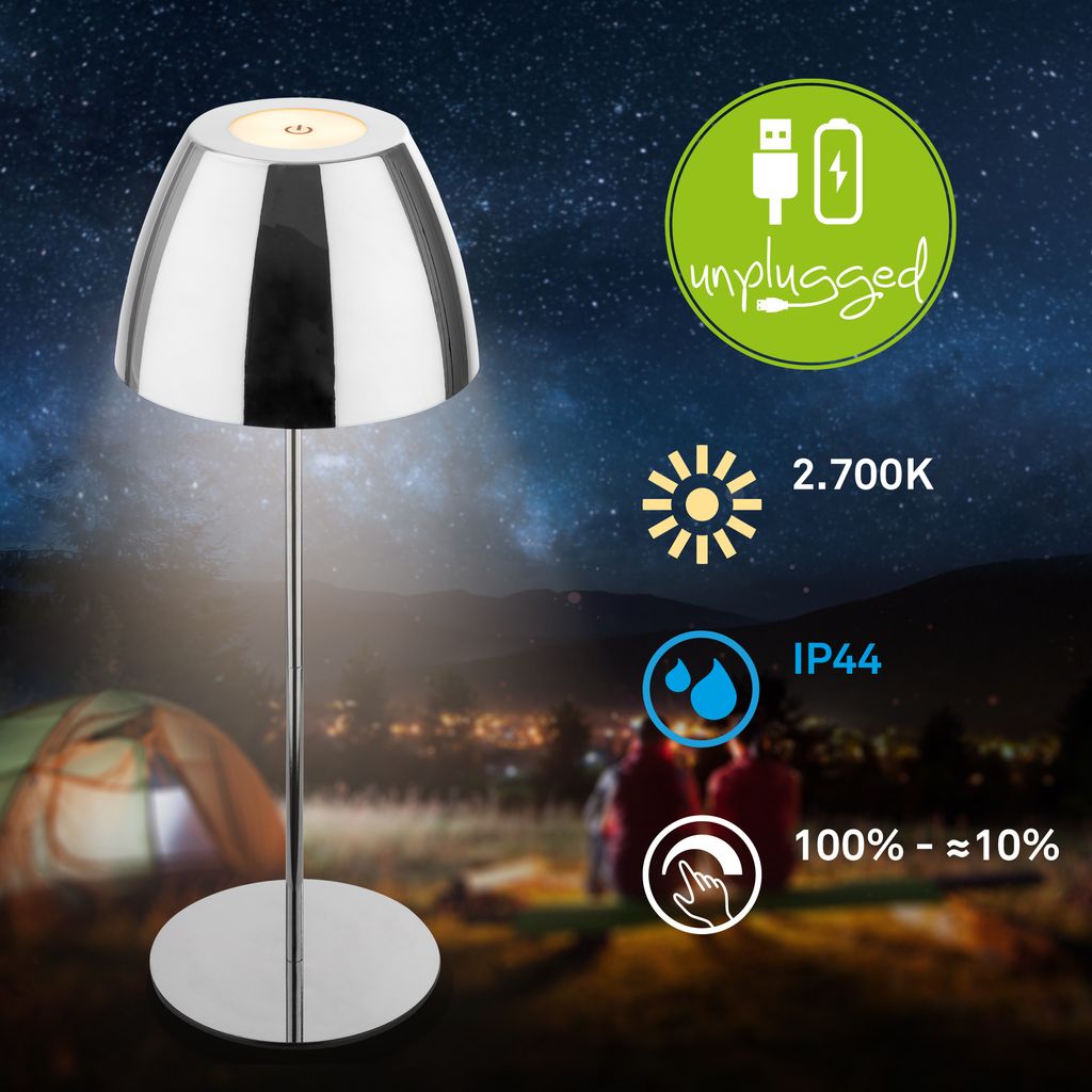 Briloner Serina LED Tischlampe kabellos IP44. Dimmbar. Touch. Kabellos. Spritzwasserschutz. Chrom. Ø13.5 x 36 cm 5