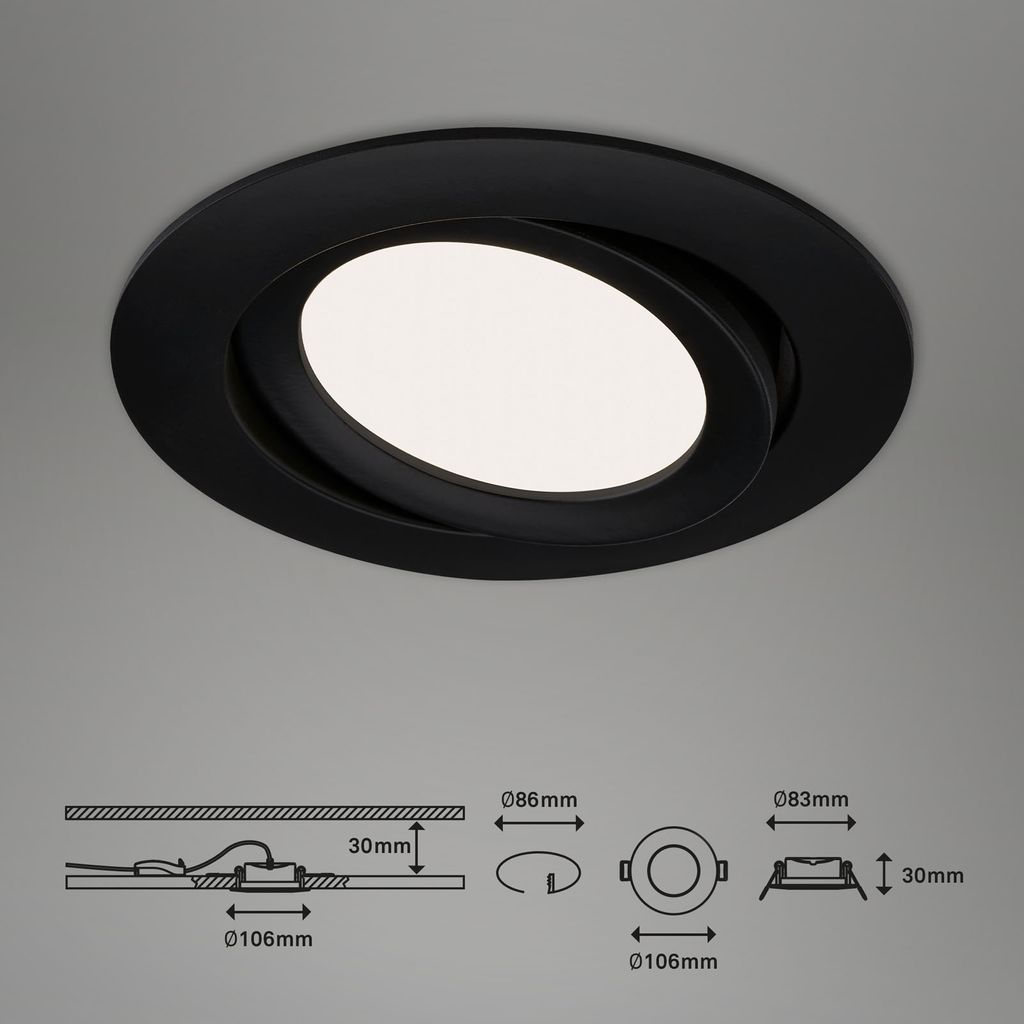 LED Einbauleuchten 3er Set 7 W matt-schwarz Kunststoff Ø 10.6cm Briloner 21
