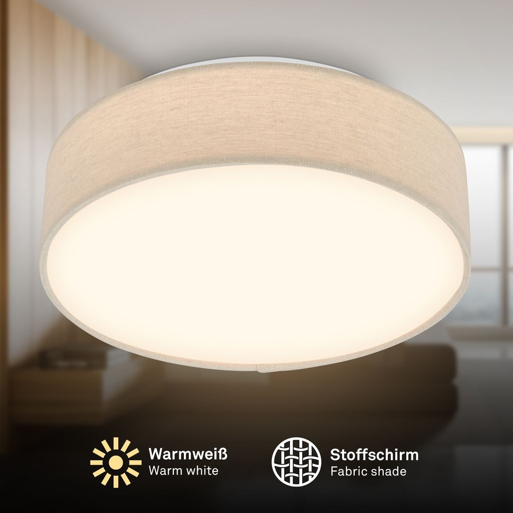 Duck Deckenlampe Ø30 cm - 16W, 1800lm, LED, Warmweiß, Stoffschirm, Beige