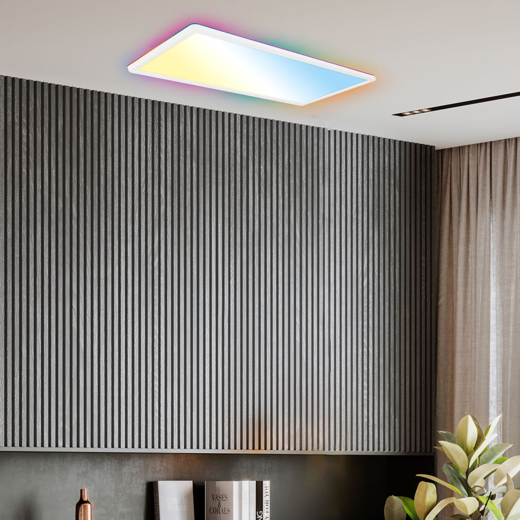LED Panel 58x20 cm - 22W, 3000lm, dimmbar, Fernbedienung, CCT, RGB, weiß