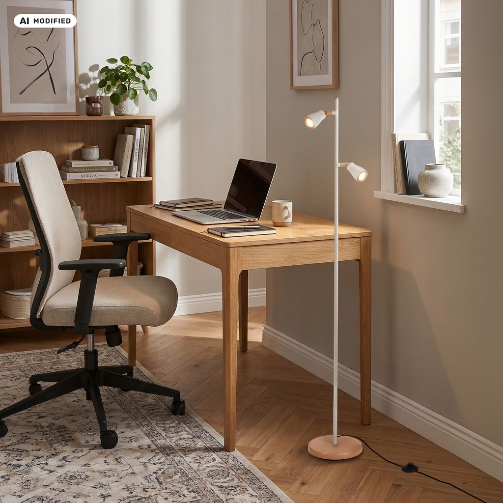 Riff Stehlampe 141,5 cm - Schwenkbar, Schalter, LED, Warmweiß, Warm Grey-Coffee