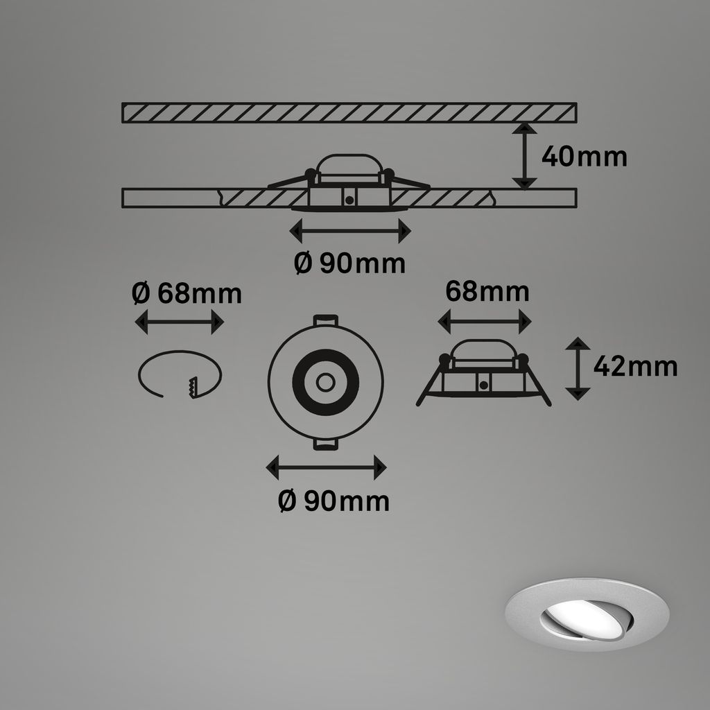 3 Set LED-verzamellamp, 9 cm, 3x 4,9 W, 480lm, Chrome-Matt