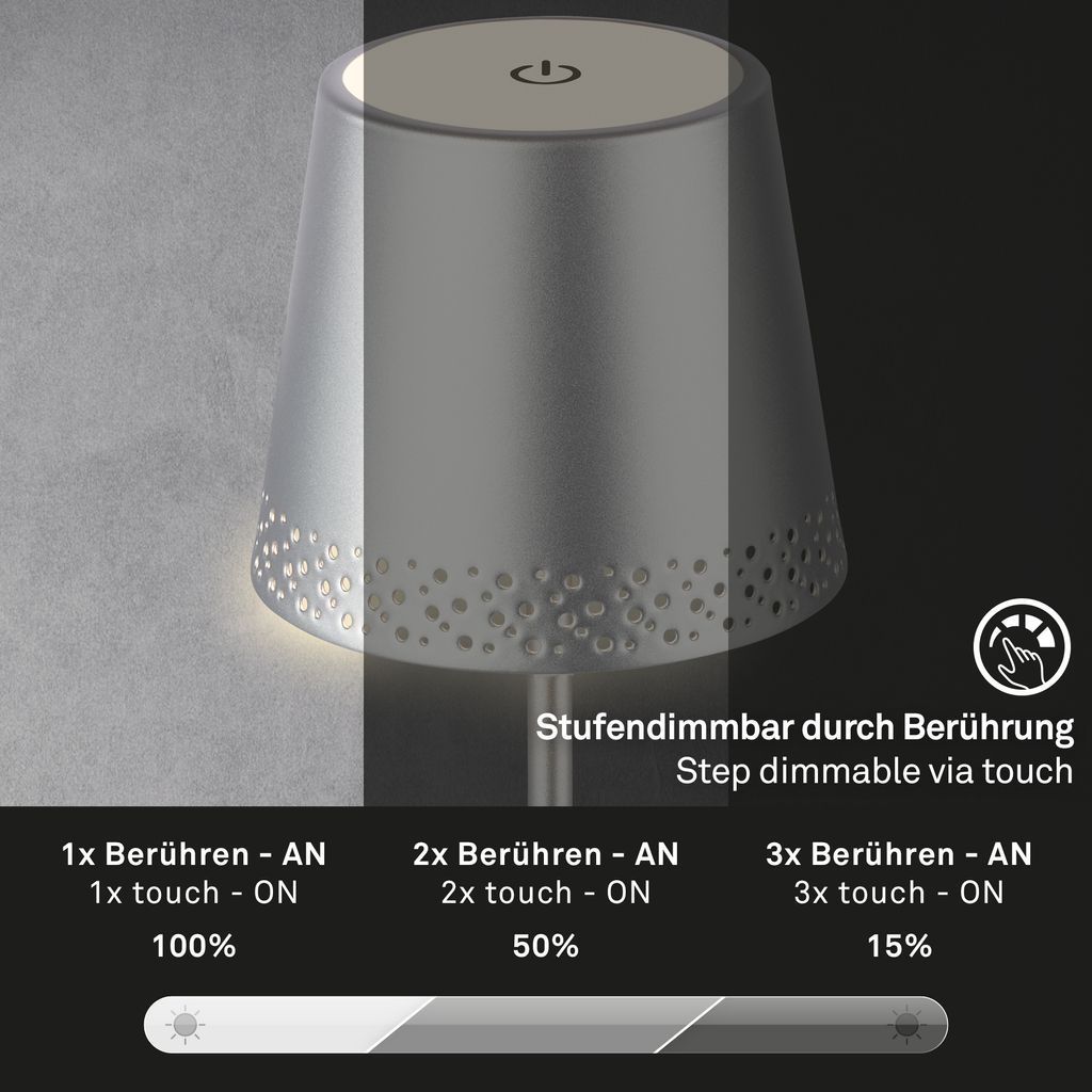 LED Akku-Akku-Tischleuchte 38 cm 2.6W 280lm 2600mAh USB-C Akku chrom Briloner 4
