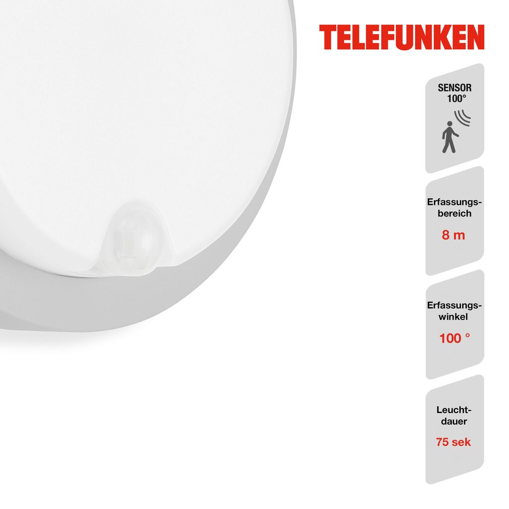 Telefunken LED -sensor Buitenwandlamp, Ø 17 cm, 12 W, zilver