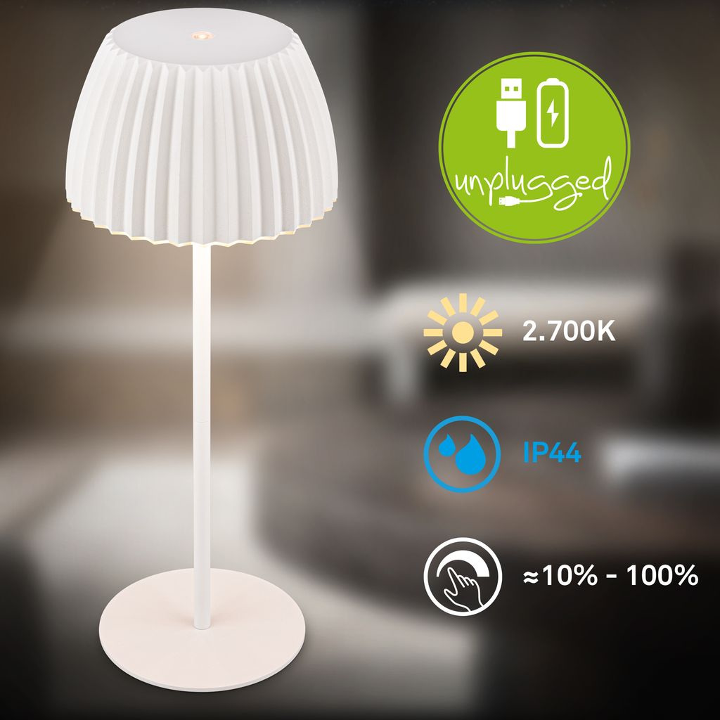 Riffle LED Tischlampe Akku Tischleuchte Höhenverstellbar Dimmbar Kabellos Weiß 8