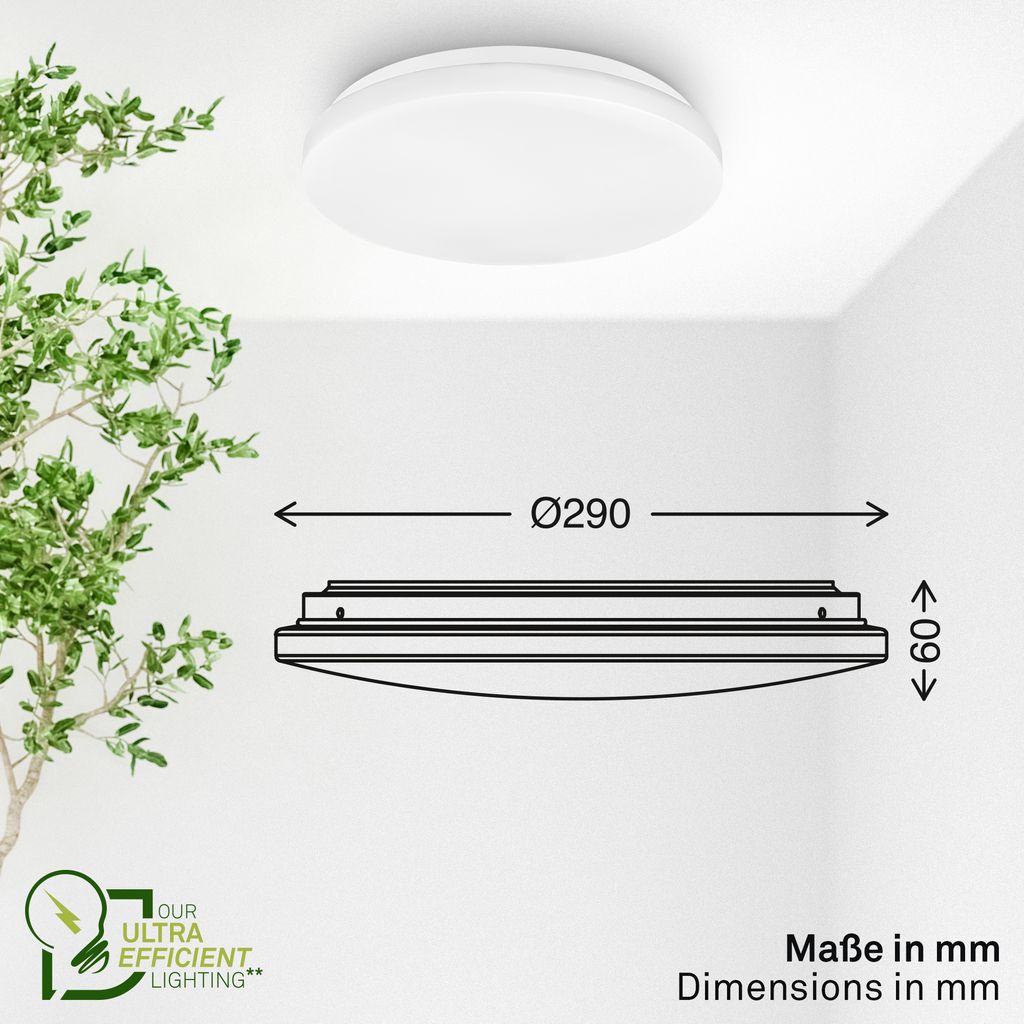 LED Ceiling Light Energy Efficient Class A 8W 1700lm Ultra Slim 29cm White