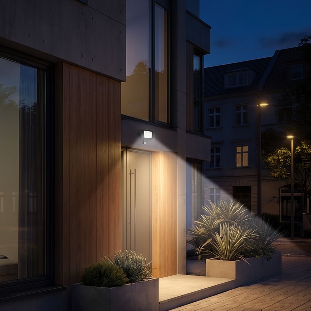 Varo Outdoor Floodlight - 30W, 2700lm, With Motion Sensor, LED, Neutral White, IP65, Black