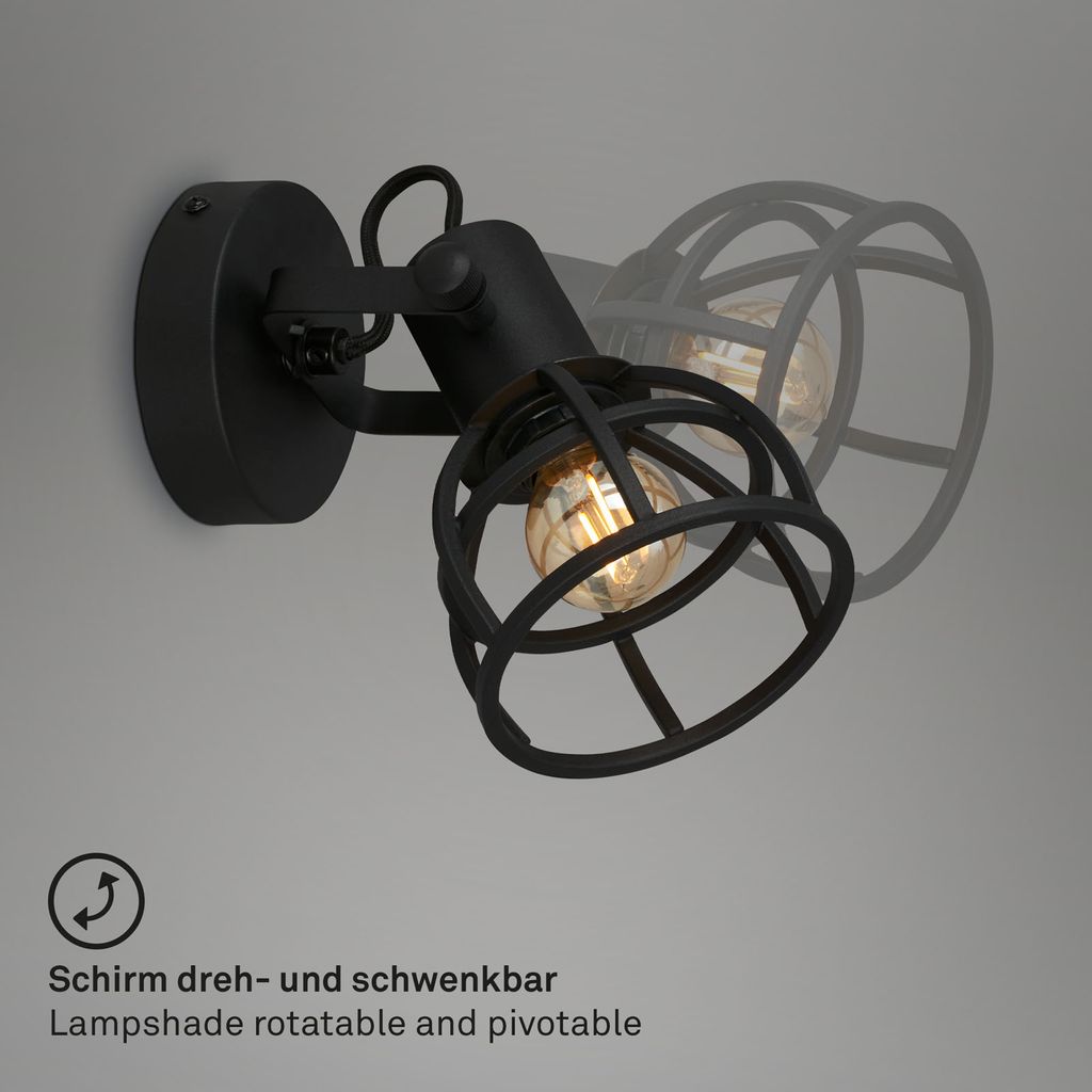 Briloner Korbo Black Wandleuchte, Korboptik, schwenkbar, 1-flammig