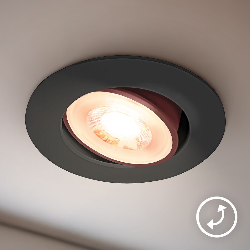 Show LED Einbaustrahler 68mm 3er Set - 230V, 4,9W, 480lm, LED, Dimmbar, Warmweiß, Schwarz