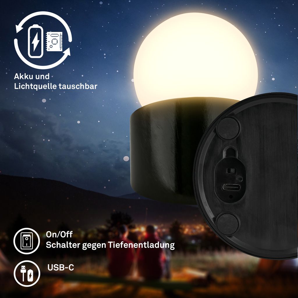 Sora Mini LED Tischlampe kabellos IP54, Dimmbar, Touch, 2er Set, Schwarz