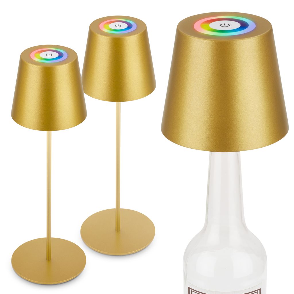 Briloner Calida 3 in 1 RGBW LED Tischlampe kabellos IP44, Dimmbar, Touch, Gold