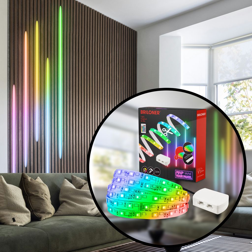 Starter-SET RGB LED Stripe für Wandpaneele 260cm, Fernbedienung, Verteilerbox