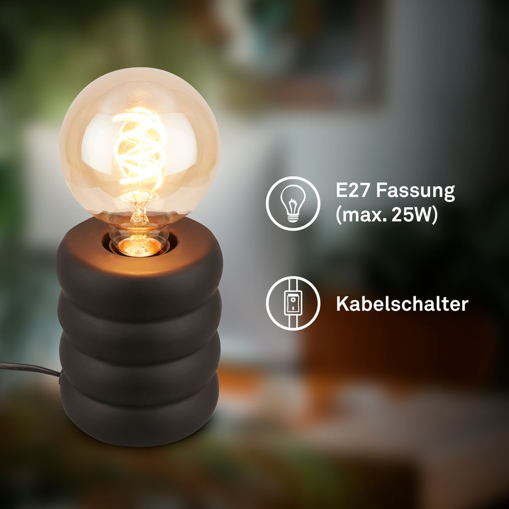 Foam Tischlampe - mit Schalter, Keramik, E27 Fassung, Schwarz-matt